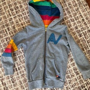 Aviator Nation Gray and Blue Hoodie with Rainbow Accents